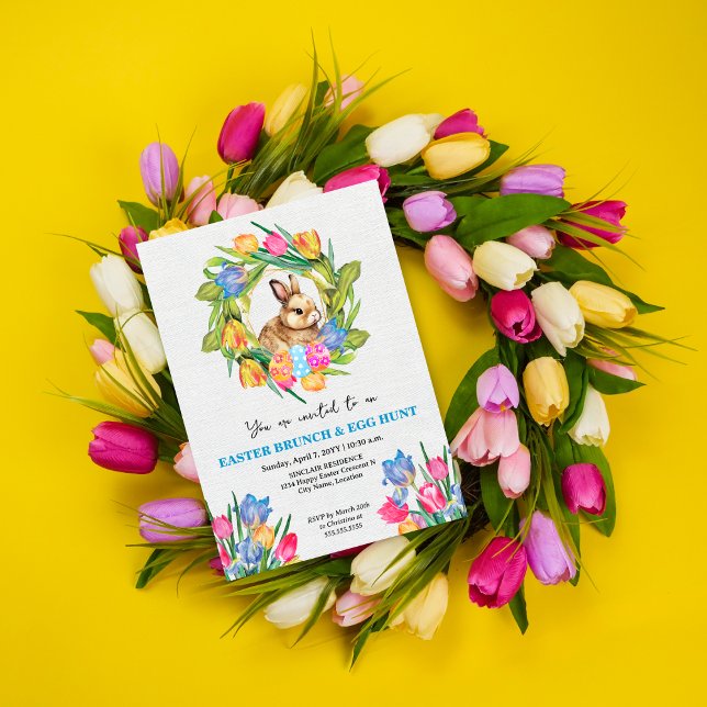 Fina Påskhare Eggs Tulips Inbjudningar (Elegant Easter celebration invitation.)