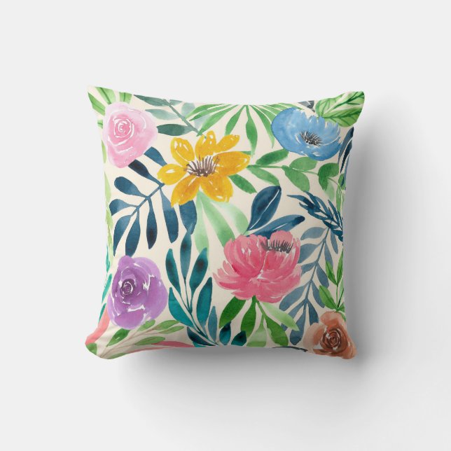 Fina pastellblommor blommigt Dekorativ kudde (Framsida)