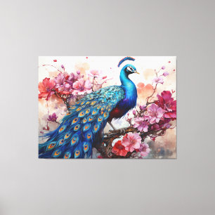 Fina Peacock med Flowers Canvastryck
