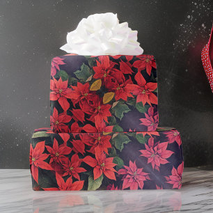 Fina Poinsettia Flowers Red Grönt Guld Presentpapper