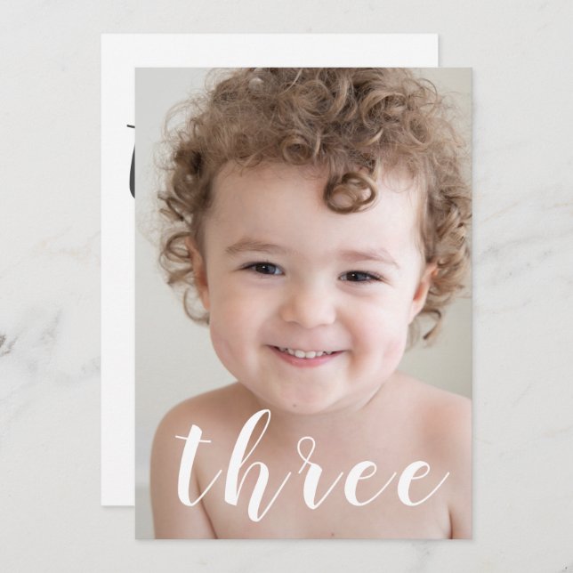 Fina pojkar 3:e födelsedag Party Foto och skript Inbjudningar (Fram/baksida)