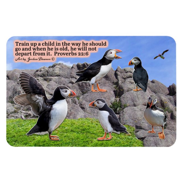 Fina Puffin Scripture Magnet Proverbs 22:6 (Horisontell)