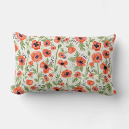 Fina Red Orange Poppies Mönster Lumbarkudde