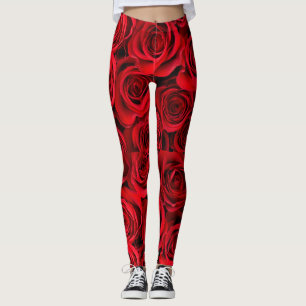 Fina röd ros-balkar leggings
