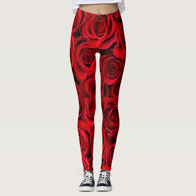 Fina röd ros-balkar leggings (Framsida)