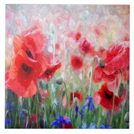 Fina röda poppies-målning kakelplatta