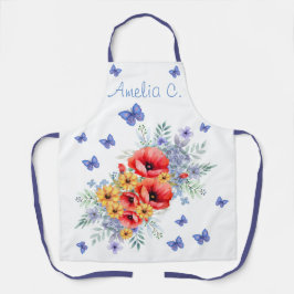 Fina röda poppies, solblommor och fjärilar