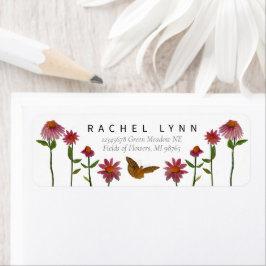 Fina Rosa Flowers Butterfly Returadress Etikett