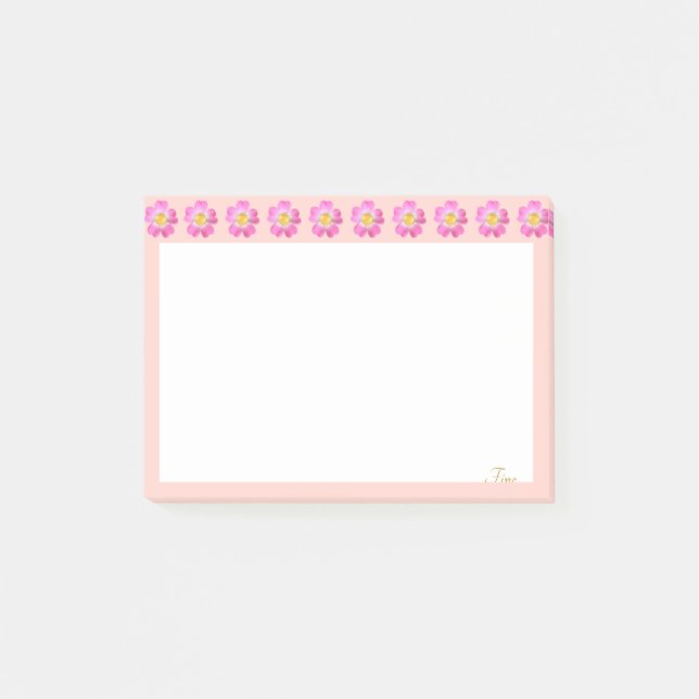 Fina Rosa Flowers på Rosa och vit Post-it Block (Framsida)