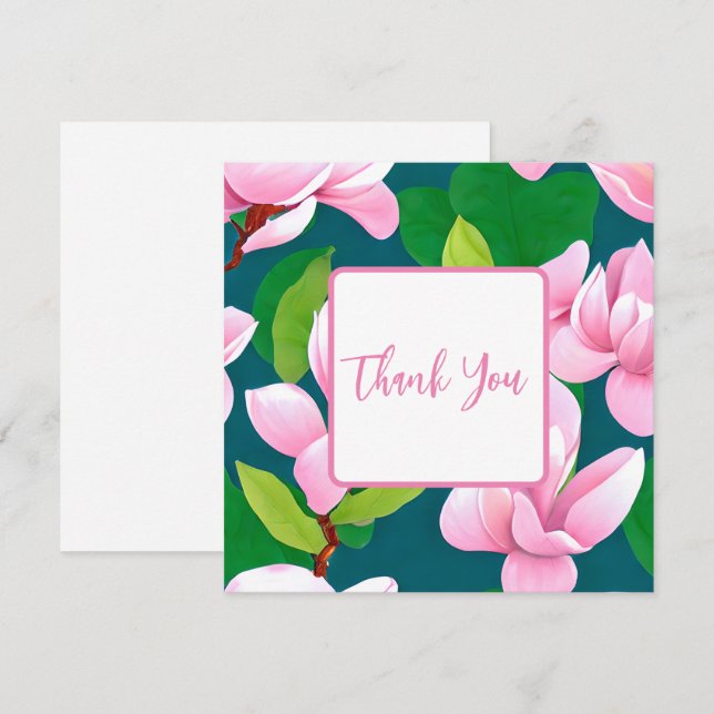 Fina Rosa Magnolia Flowers Tack Kort (Fram/baksida)