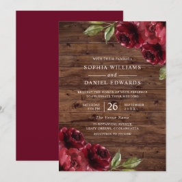 Fina Rustic Burgundy Red Flowers Bröllop Inbjudningar