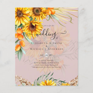 Fina Rustic Sunblommor Pampas Grass Bröllop F Flygblad