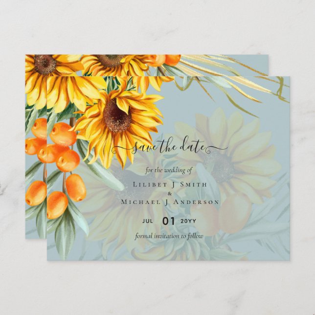 Fina Rustic Sunblommor Pampas Grass Bröllop Vykort (Fram/baksida)