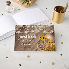 Fina Rustic Wood Barrel med solblommor Gästböcker