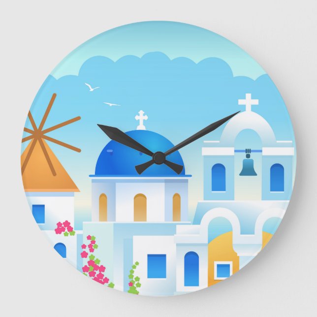 Fina Santorin Grekland Stor Klocka (Framsida)