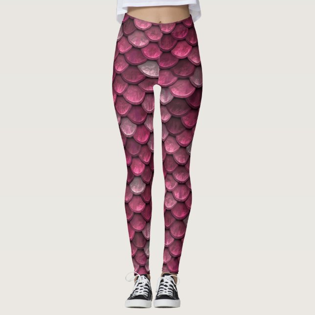 Fina Shiny Red Sjöjungfru Scales Leggings (Framsida)
