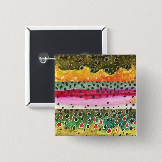 Fina Skinsar - Brook, Rainbow, Brown Fish Knapp (Framsida & baksida)