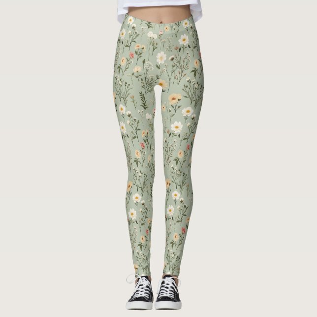 Fina skuggblommor på Grönten Leggings (Framsida)