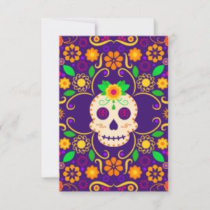 Fina Skull med Flowers Día de los Muertos Anteckningskort