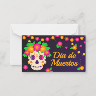 Fina Skull med Flowers Día de los Muertos Anteckningskort