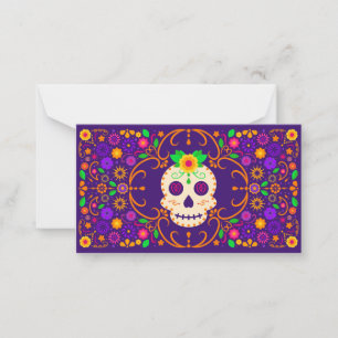 Fina Skull med Flowers Día de los Muertos Anteckningskort