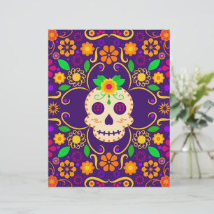 Fina Skull med Flowers Día de los Muertos Brevhuvud