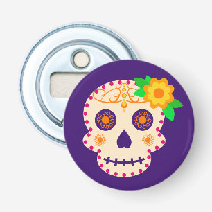 Fina Skull med Flowers Día de los Muertos Flasköppnare