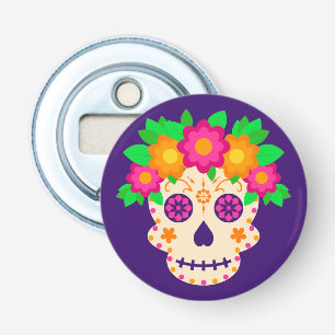 Fina Skull med Flowers Día de los Muertos Flasköppnare