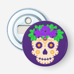 Fina Skull med Flowers Día de los Muertos Flasköppnare