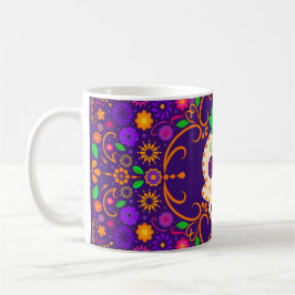Fina Skull med Flowers Día de los Muertos Kaffemugg