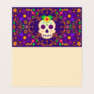 Fina Skull med Flowers Día de los Muertos Kort