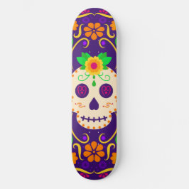 Fina Skull med Flowers Día de los Muertos Mini Skateboard Bräda 18,5 Cm