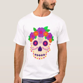 Fina Skull med Flowers Día de los Muertos T Shirt