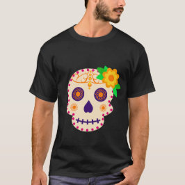 Fina Skull med Flowers Día de los Muertos T Shirt
