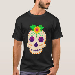 Fina Skull med Flowers Día de los Muertos T Shirt