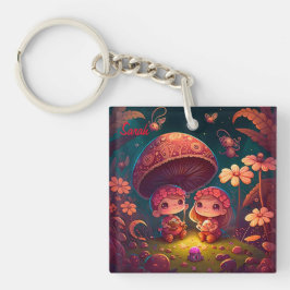 Fina, söta älvar leker under svampar