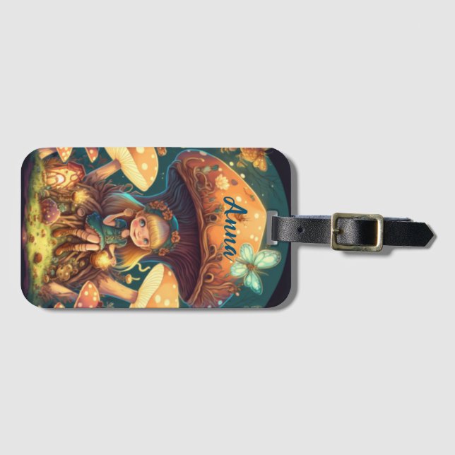 Fina, söta älvar leker under svampar bagagebricka (Framsida horisontal)