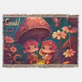 Fina, söta älvar leker under svampar filt