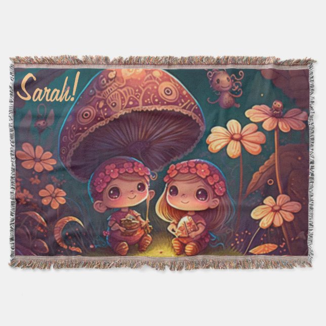 Fina, söta älvar leker under svampar filt (Framsidan)