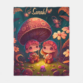 Fina, söta älvar leker under svampar fleecefilt