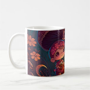 Fina, söta älvar leker under svampar kaffemugg