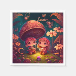 Fina, söta älvar leker under svampar pappersservett