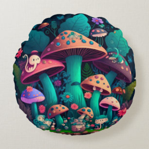 Fina, söta älvar leker under svampar rund kudde