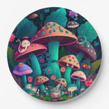 Fina, söta älvar leker under svampar runda piller