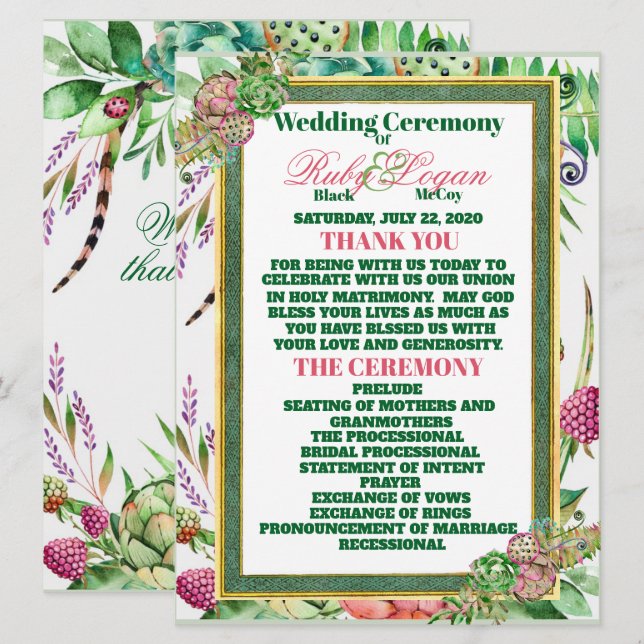 Fina Succules-kort för Bröllop Inbjudningar (Fram/baksida)