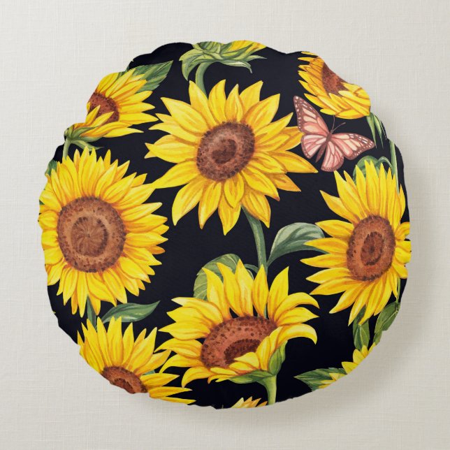 Fina Sunblommor mönster Rund Kudde (Framsidan)