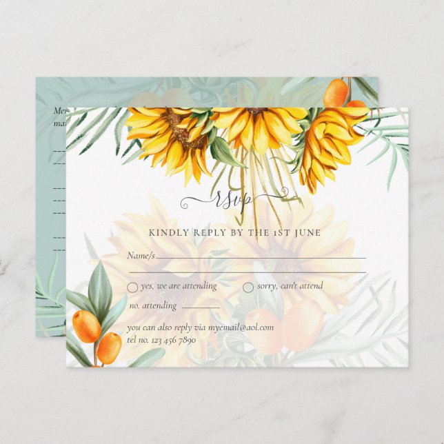 Fina Sunblommor Pampas Grass Bröllop Vykort (Fram/baksida)