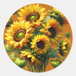 Fina Sunblommor Runt Klistermärke