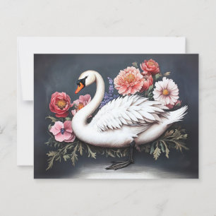 Fina Svan Vintage Flowers-målning Vykort
