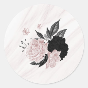 Fina svarta och rosa blommor marmor runt klistermärke